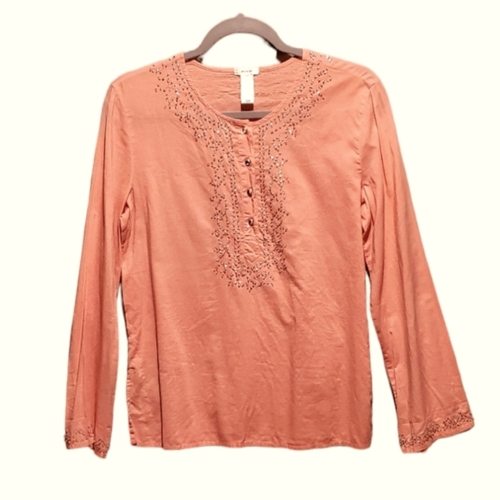 Old‎ Navy Perfect Fit Cotton Pullover Pink Shirt Silver Sparkle Small